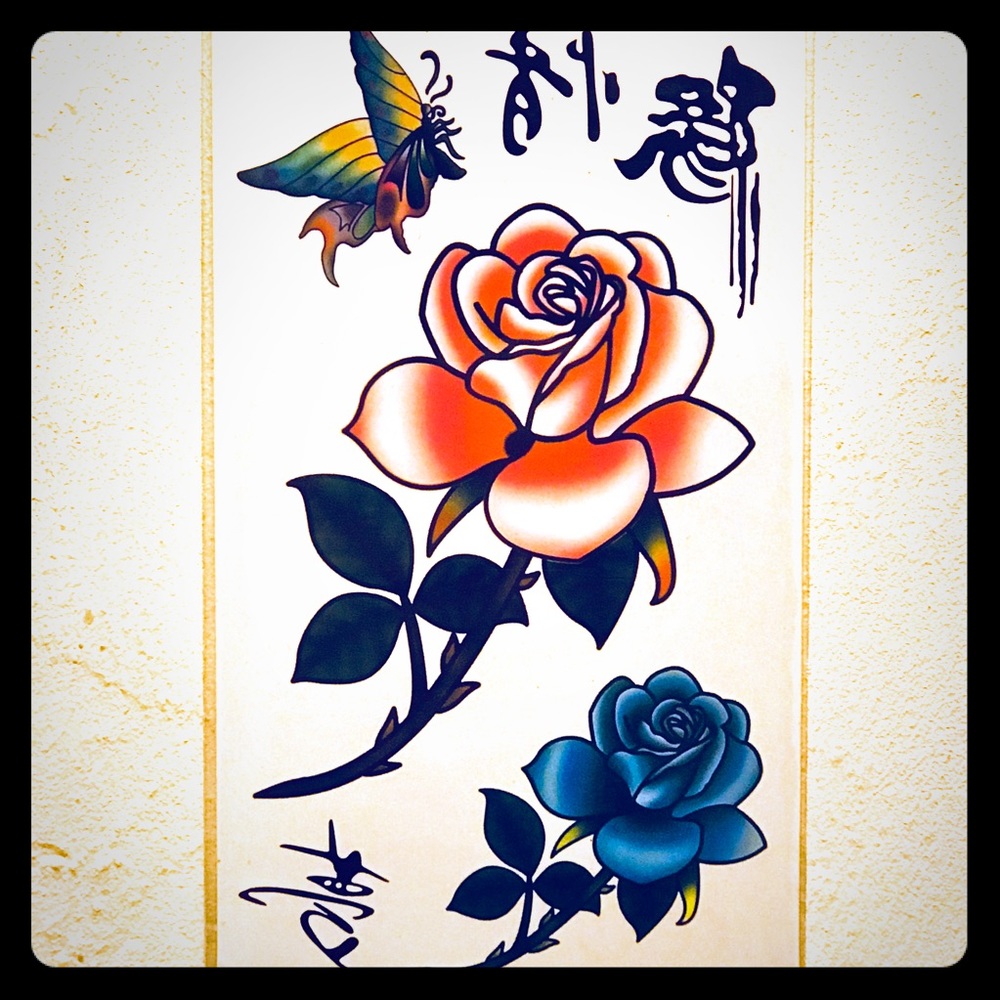 TEMPORARY PINK & BLUE ROSE & BUTTERFLY TATTOOS 🦋